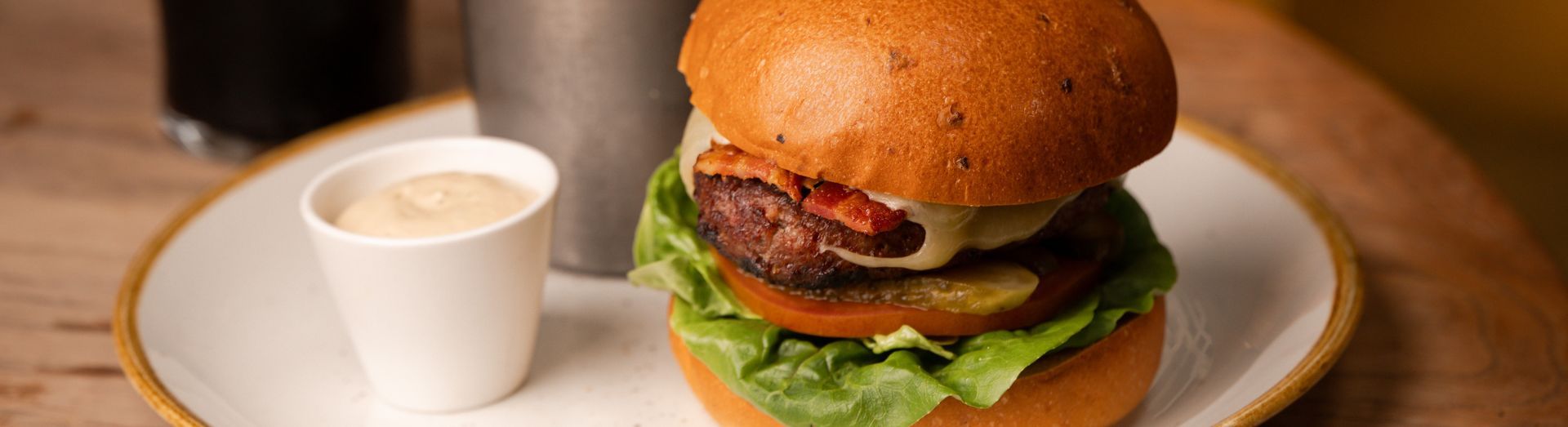 burger and pint at the old inn